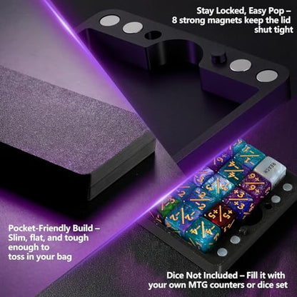 Flat Dice Box MTG Counter Storage for 16mm Dice – Fits 60 Standard Dice – Magnetic Storage Case for RPG, MTG, DND, Tabletop Games (Black, Large) - size: Large