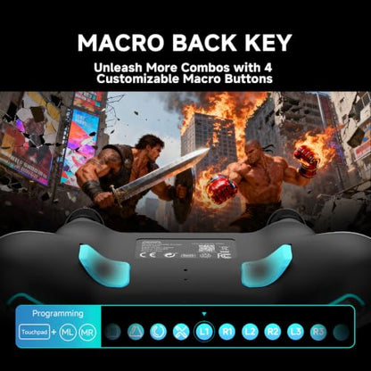ASRVA Black Wireless Pro Controller for PS5, Hall Effect Joystick No Drift, 2 Back Paddles, Macro, Gyro, 1000mAh, RGB, Compatible with PS5/Pro/Slim/PC/iOS/Android - color: Black