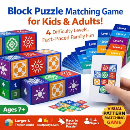 Puzzle Matching Games, Block Puzzle Games, Visual Recognition Matching Board Game, Family Night Board Game to Develop Kids Problem Solving Skills (Style A)