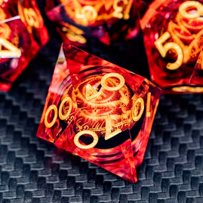 ARUOHHA DND Resin Dice Gazes Eye Dice Liquid Core Flaming RPG Sharp Edged Dice Set with Gift Box, Polyhedral D and D Dice Set Compatible with Dungeons Dragons Role Playing Game D20 D12 D10 D8 D6 - color: Sl02-red