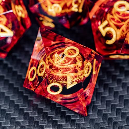 ARUOHHA DND Resin Dice Gazes Eye Dice Liquid Core Flaming RPG Sharp Edged Dice Set with Gift Box, Polyhedral D and D Dice Set Compatible with Dungeons Dragons Role Playing Game D20 D12 D10 D8 D6 - color: Sl02-red