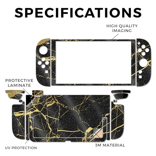 Glossy Glitter Gaming Skin Compatible with Nintendo Switch 2 Console Only - Black Gold Marble - Premium 3M Vinyl Protective Wrap Decal Cover - Easy to Apply | Crafted in The USA by MightySkins - color: Black Gold Marble, size: Switch 2 Console Skin Only,