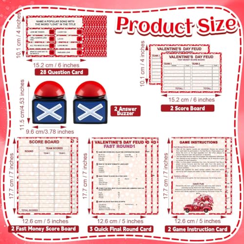 Valentine's Day Friendly Feud Game with 2 Answer Buzzers, Fun Family Valentines Board Game for Adults Feud Card Trivia Quiz Activities for Galentin's Day Party Family Office Group Team Building - style: Valentine's Day