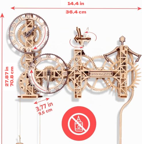 WOODEN.CITY Steampunk Wall Clock Kit – 3D Wooden Puzzle for Adults, Mechanical DIY Clock Model, Working Wall Art (257 Pieces) Made in EU - color: Steampunk Wall Clock