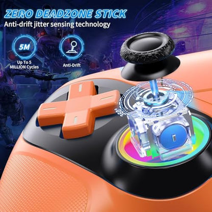 Dinosoo RGB Wireless Controller for P-5 PC, Bluetooth Turbo, Macro, Dynamic Vibration, 6-Axis Motion Control, 3.5mm Audio Jack, Speaker - color: Orange
