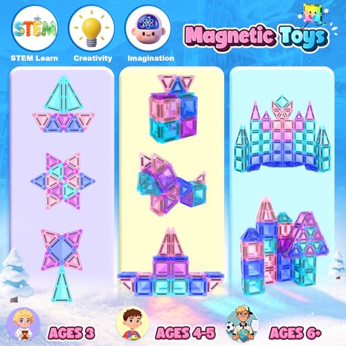 Soyee Mini Magnetic Tiles Kids Toys Travel Essential Games Magnet Building Blocks STEM Sensory Educational Toys for 3 4 5 6 7 8+ Year Old Boys Girls Christmas Birthday Gifts - size: Blue Travel Set