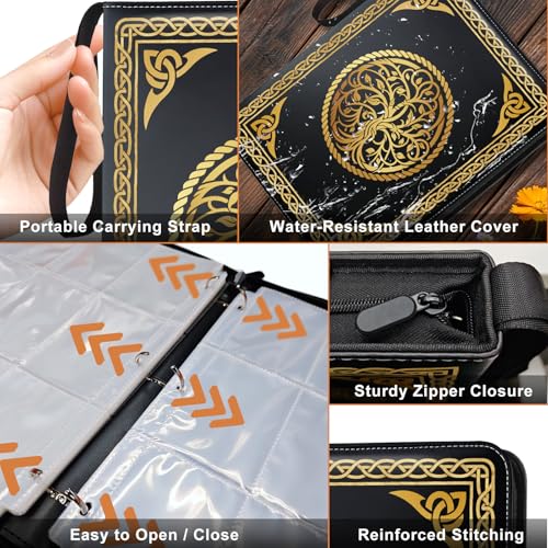 9 Pocket Trading Card Binder 1008 Cards Collection Albums with 56 Removable Sleeves Card Book Holder Leather Collection Storage Binders Compatible with TCG MTG Sport Cards(Tree of Life) - style: Tree of Life Card Albums