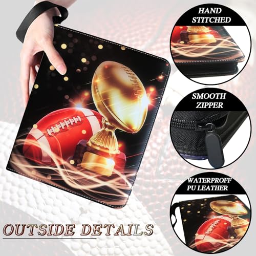 Trading Card Binder 900 Pockets, Football Card Binder Holder with 50 Removable Sleeves Fits 900 Sport Cards, Football Card Gifts Collector Album with Zipper Storage Display Case - size: 900 Pockets Football