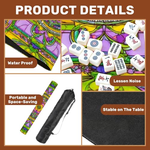 Mahjong Mat 31.5" x 31.5" Vibrant Stained Glass Floral Yellow Purple Hues Non-Slip Noise Reduction Mahjong Tiles Table Cover for Dominoes Poker Card Board and Tile Games Gift - color: Color10