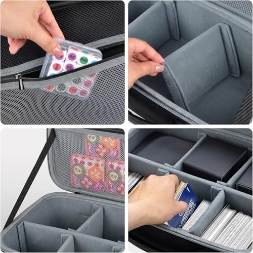 casmilee Deck Box Carrying Case for MTG/TCG Cards with Playmat Straps | 6 Adjustable Dividers, Mesh Pocket, Shoulder Strap, Holds Deck Boxes, Dice and Playmat, Case Only - color: Grey