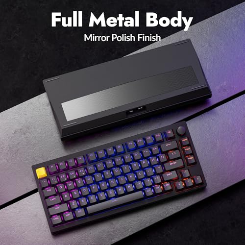 LEMOKEY P1 HE 75% Wireless Custom Mechanical Gaming Keyboard with Gateron Double-Rail Magnetic Switches Knob Version, QMK 2.4 GHz Bluetooth 5.2 RGB Backlight Compatible with Mac Windows Linux-Black - color: Shine-Through-Black