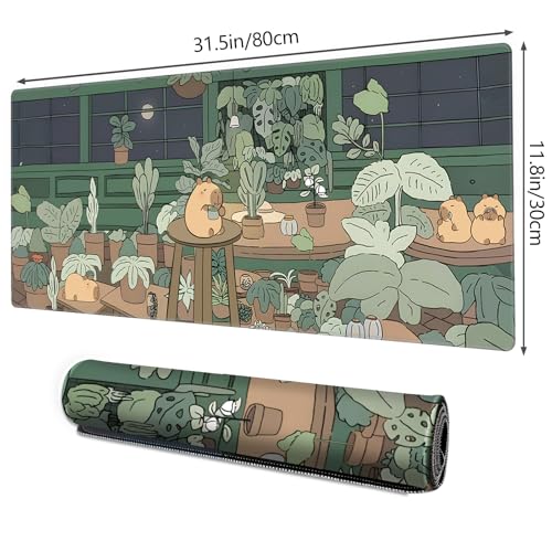 Galdas Gaming Mouse Pad XXL XL Large Long Extended Big Mousepad Non-Slip Rubber Keyboard Mouse Pad with Stitched Edges for Laptop Home Office (31.5x11.8x0.08 Inch) … (Green Window) - color: Green Window
