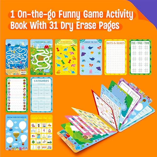 SpriteGru 31 Dry Erase Activities Book, Reusable & Erasable Game Pad, Explore and Find, Maze Matching TIC-TAC-Toe Dot to Dot Educational On the Go Toy and Learning Tool for Road Trip Airplane Travel - style: Comprehensive Games