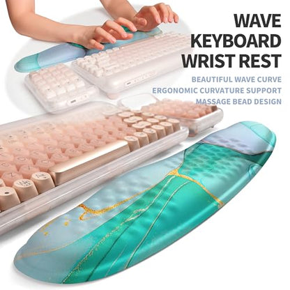 2-in-1 Ergonomic Set, Wave Keyboard Wrist Rest and Massage Slope Mouse Pad Wrist Support, Rebound Memory Foam for Relieve Carpal Tunnel Syndrome and Wrist Pain (Green Gold Marble) - color: Green Gold Marble