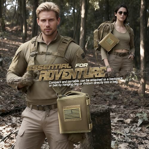 Military Map Case & Tactical Map Pouch with MOLLE, Waterproof TPU Holder | 13"x10" Clear Viewing Area, Foldable Design, 1000D Oxford, Land Navigation Kit for Hiking & Patrol - color: Khaki