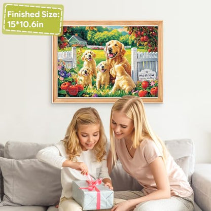 Jeacirio Puzzles for Kids Ages 4-6 6-8, 100 Piece Puzzles for Kids, Golden Retriever Dog Family Jigsaw Puzzle, Educational Puzzle Toys for Boys and Girls, Kids Puzzles Ages 5-8 8-10, 15 x 11 Inch - size: Golden Retriever Puzzles