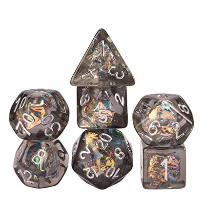 UDIXI Polyhedral Dice Set, D&D Dice Iridescent Inclusion for Tabletop Game | Velvet Storage Bag, DM Gift, for Dungeons and Dragons Role Playing Games Board Games - color: Black