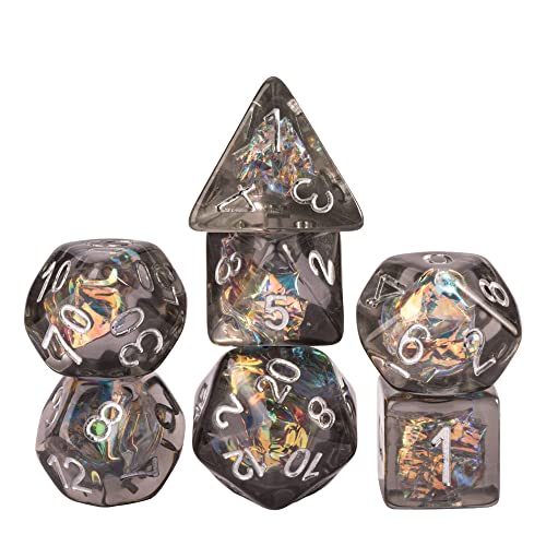 UDIXI Polyhedral Dice Set, D&D Dice Iridescent Inclusion for Tabletop Game | Velvet Storage Bag, DM Gift, for Dungeons and Dragons Role Playing Games Board Games - color: Black