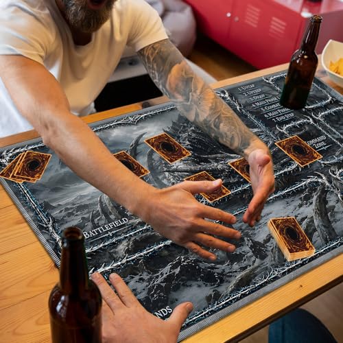 MTG Playmat with Zones, Black Dragon Skeleton, 24 x 14 Inch Stitched Non Slip Rubber Trading Card Game Mat, 2mm Thick Tabletop Mat for Card Games - color: Black Dragon Skeleton, size: 24"x14"With Zones