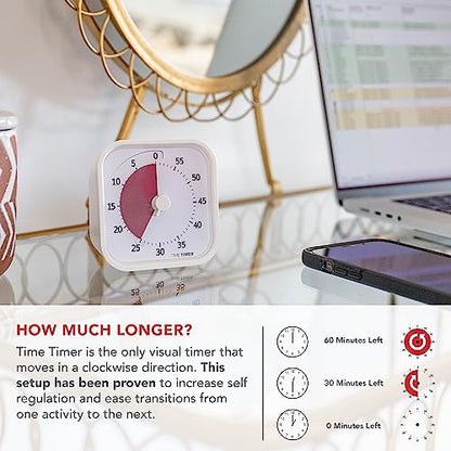 Time Timer Home MOD — 60 Minute Kids Visual Timer Home Edition — For Homeschool Supplies Study Tool, Timer for Kids Desk, Office Desk and Meetings with Silent Operation (Cotton Ball White) - color: White Cotton Ball, style: Timer