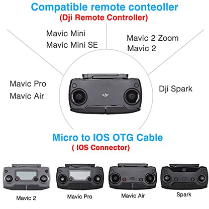 1FT+ 0.5FT(2 pack) USB Micro to iOS DJI Remote Controller Cable for DJI Mavic Mini(1st Gen), Mini SE, Mavic Pro, Spark, 2 Pro Zoom, Mavic Air,Platinum, Phone/Tablet 90 Degree Data OTG Cord Accessories - style: Micro to iOS