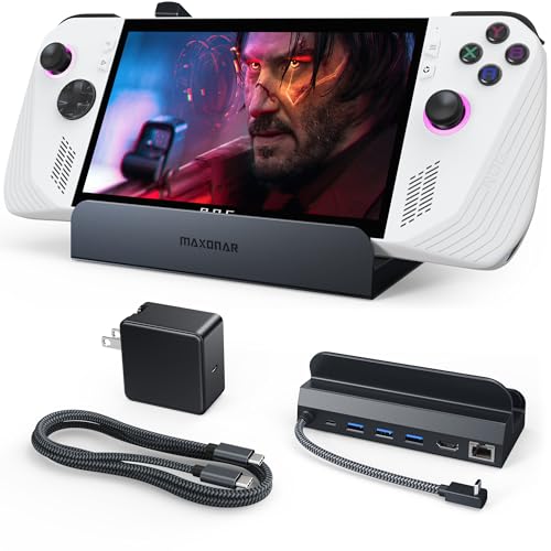 Maxonar 6 in 1 Docking Station with 65W Gan PD Charger (HDMI 2.1, 4K@120Hz) for ASUS ROG Ally X/Steam Deck OLED/Legion Go/MSI Claw with HDMI 2.1, 3*USB-A 3.0, 1000Mbps Ethernet, 100W USB-C - style: With 65W Gan PD Charger