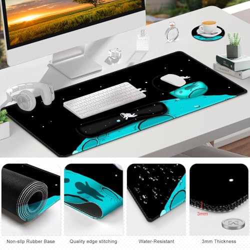 Gaming Mouse Pad, Large Desk Mat, Cute Desk Pad Protector, 4in1 XXL Mousepad + Keyboard Wrist Rest+Mouse Wrist Rest+Coaster Set with Ergonomic Desk Pad for Home Office PC Computer, Cool Space Alien - color: Cool Space Alien