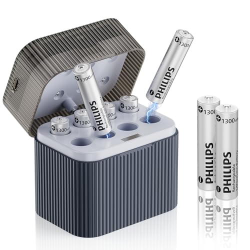 PHILIPS AAA Lithium Rechargeable Batteries with Battery 8 Pack - 1.5V 1300mWh High Capacity Li-ion Triple A Batteries 1200 Cycles Fast Charging for Remote Controls/Wireless Mouse Keyboards