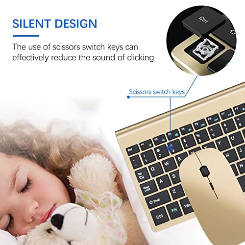 Wireless Keyboard and Mouse Ultra Slim Combo, TopMate 2.4G Silent Compact USB 2400DPI Mouse and Scissor Switch Keyboard Set with Cover, Batteries Included, for PC/Laptop/Windows/Mac - Gold Black - color: Gold Black