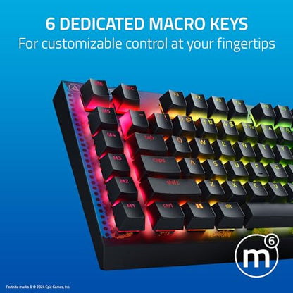 Razer BlackWidow V4 X Mechanical Gaming Keyboard, Fortnite Edition | Yellow Switches Linear & Silent, 6 Macro Keys, Chroma RGB, Doubleshot ABS Keycaps, Sound Dampening & Stabilizers - color: Fortnite Edition