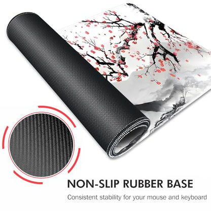 Galdas Mouse Pad for Gaming, Japanese Desk Mat,XXL XL Large Mouse Mat Long Extended Mousepad Non-Slip Rubber Mice Pads Stitched Edges Thin (31.5 x 11.8 x 0.12 Inches) Ink and Wash - color: Ink and wash