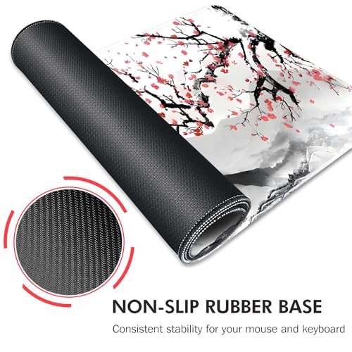 Galdas Mouse Pad for Gaming, Japanese Desk Mat,XXL XL Large Mouse Mat Long Extended Mousepad Non-Slip Rubber Mice Pads Stitched Edges Thin (31.5 x 11.8 x 0.12 Inches) Ink and Wash - color: Ink and wash