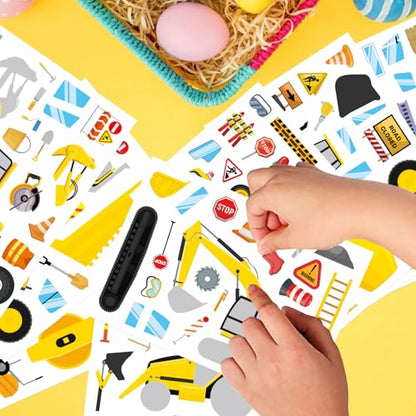 Make a Face Sticker, Make Your Own Vehicle, Truck, Excavator Stickers | 24 Sheets Construction Stickers for Toddlers, Brithday Party Supplies Classroom Teacher Reward - style: Construction Stickers