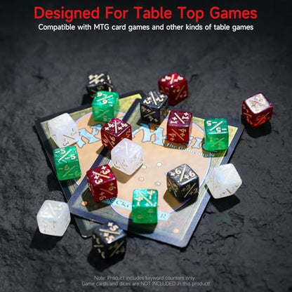 SIXPOINTS 48Pcs 12mm MTG Counter Dice Plus 1 Life Counters +1/+1 Tokens 4 Color 6 Sided Dice Set with Case for Magic The Gathering, MTG, TCG, Card Games Accessories (White &Black &Red &Green) - color: White &Black &Red &Green