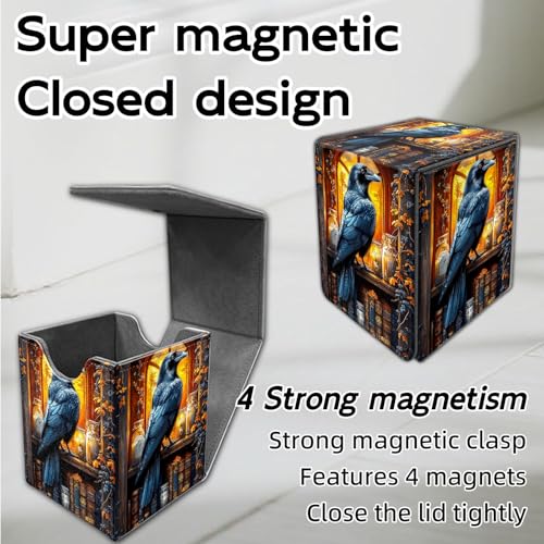 for MTG Deck Box, Trading Card Storage Case Holds 100+ Sleeved Cards, Raven in a Cozy Nook Magnetic Closure Durable Deck Holder for Magic The Gathering, TCG & Commander - color: Raven in a Cozy Nook