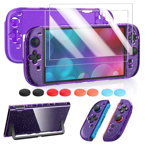FYOUNG Protective Case for Nintendo Switch 2, Slim Hard Shell Accessories | Switch 2 Cute Case, Scratch&Shock Protection Cover with Screen Protector, 8 Thumb Grip(Translucent Purple, Switch 2 7.9inch) - color: Translucent Purple
