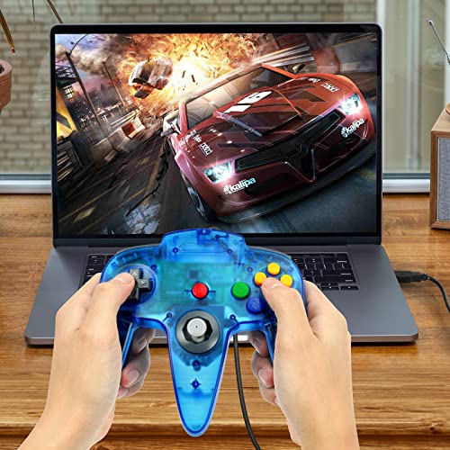 FISUPER Wired USB N64 Controller, Classic Video Game Controller USB Gamepad for Windows PC MAC Raspberry PI Retropie (Clear Blue) - color: Clear Blue