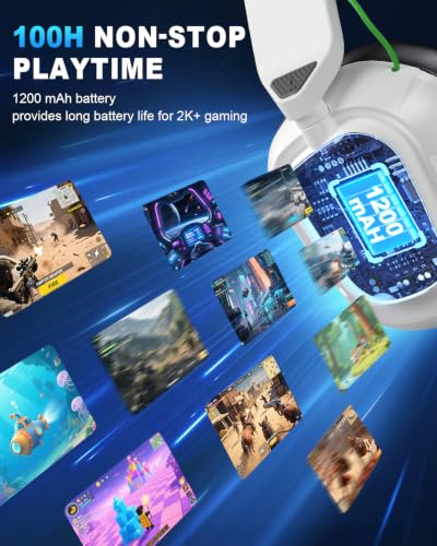 Wireless Gaming Headset for PS5 PS4 PC Switch Mac, 100H Playtime | 2.4GHz ≤20ms Low Latency & Bluetooth, Game/Music Modes, 50mm 3D Stereo, ENC Mic, Foldable Comfort for FPS, RPG & Multiplayer