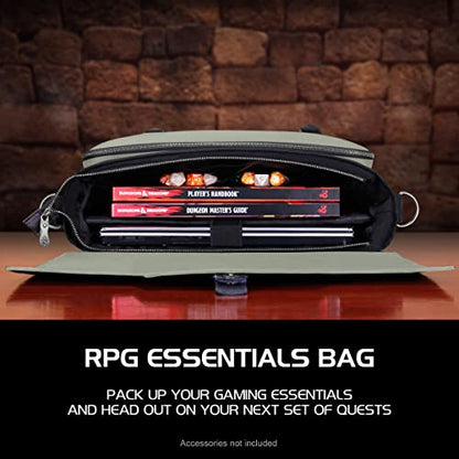 ENHANCE Collector's Edition RPG Player's Essentials DnD Bag - Dragon Hide Exterior Messenger Bag Fits 2-4 Books, Binders, Dice & Accessories, with 17 inch Laptop Slot, Battlemap Straps (Dragon Silver) - color: Dragon Silver