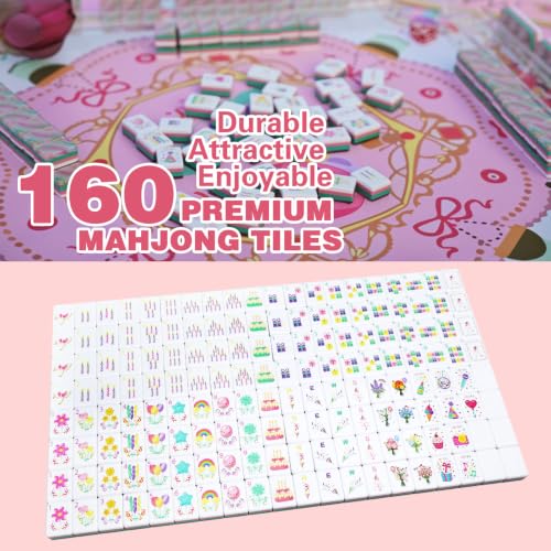 American Acrylic 4-Layer Mahjong Set with Rainbow Translucent Backs, 2 Bags, 4 Acrylic Racks, Silent Mat – Portable American Mahjong Game Set for Adults, Family Game Night & Travel - color: Pink Rainbow