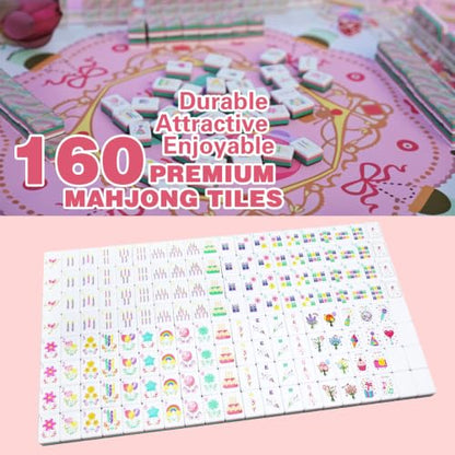 American Acrylic 4-Layer Mahjong Set with Rainbow Translucent Backs, 2 Bags, 4 Acrylic Racks, Silent Mat – Portable American Mahjong Game Set for Adults, Family Game Night & Travel - color: Pink Rainbow