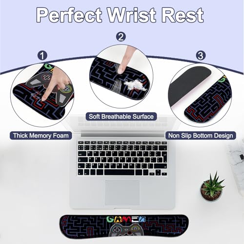MEGREZ 4-in-1 Mouse Pad with Wrist Rest Ergonomic Memory Foam Desk Mat Set | ergonomic, anti-slip base, 4pcs set, desk pad, mouse wrist rest, keyboard rest, coaster, ideal for office & gaming - color: Black
