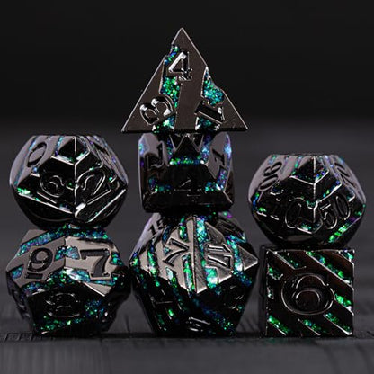 Metal Dice Set with Inlay Design, Heavy Zinc Alloy DND Dice for RPG & Tabletop Gaming - color: Black Nickel Dark Green