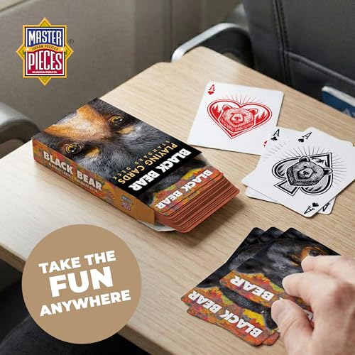 Masterpieces Black Bear Playing Cards Deck - Animal Themed Standard 54 Card Deck, Unique Black Bear Face Cards & Jokers, Retro Style, for Families & Adults - style: Black Bear