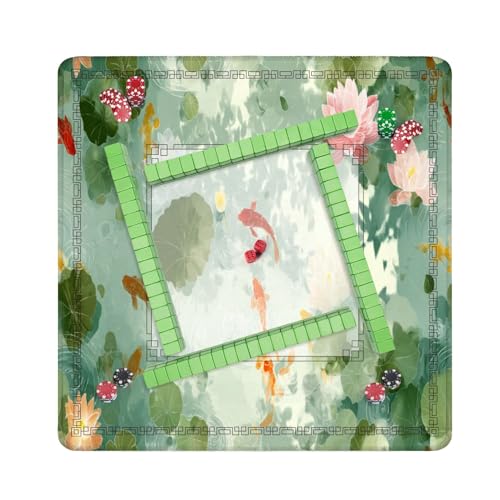 Mahjong Mat 31.5" x 31.5" Watercolor Pond Art Print Lotus Fish Pastel Scene Non-Slip Noise Reduction Mahjong Tiles Table Cover for Dominoes Poker Card Board and Tile Games - color: Color10