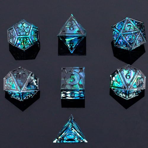 DND Resin dice Color Sharp Edge dice Set Dungeon Polyhedron D and D dice Set Suitable for D&D Role-Playing Tabletop Games D20 D12 D10 D8 D6 D4 (Blue) - color: Blue