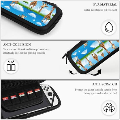 PPIKTC Portable Travel Carrying Bag for Switch, Giraffe Selfie Hard Shell Protective Case, Shockproof Game Organizer with 15 Game Cartridges - color: Design (210)