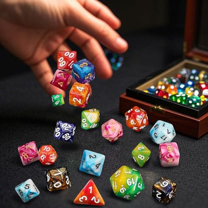 DND Dice Set - QMay 42pcs Polyhedral Dice, 6 Complete Double-Colors D&D Dice Sets with 6 Blue Drawstring Bags for Dungeons and Dragons RPG MTG Table Games - color: 6 Sets-42pcs(blue Bag)