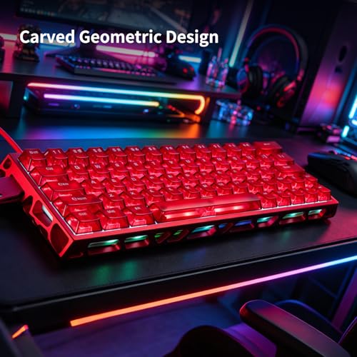 IROK MG63 64 Keys Wired Magnetic Switch Keyboard, 512KHZ All Keys Scan Rate, PCB Nano-Coating Waterproof, ARGB Light and Shadow Coexist 8KHZ/CNC Carved Aluminum Gaming Keyboard (Red) - color: Red