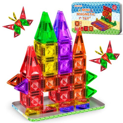 80PCS Mini Magnetic Tiles, Diamond Pattern Travel Magnetic Tiles Building Set with Case, Construction Toys for Kids 4-8 Portable Classroom Educational Learning Toddler Toys for Boys Girls Gift Ages 3+ - style: 80 PCS